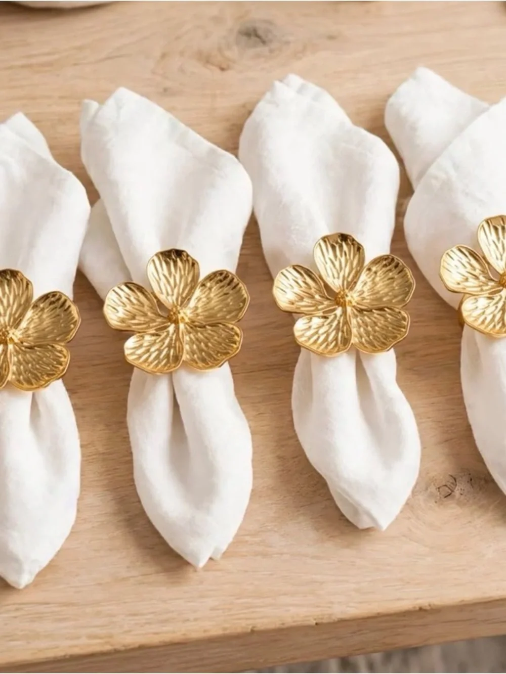 Gold Flower Napkin Ring Set of 12